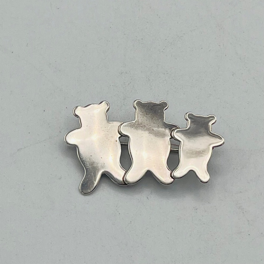 Lunt Sterling Silver Three Teddy Bears Brooch Pin Vintage Animal Jewelry